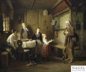 Interior With A Peasant Family by Friedrich Ortlieb