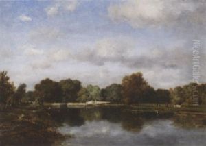 Kanallandschaft Auf Der Ile-de-france by Francois Auguste Ortmans