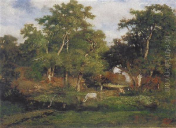 Baumlandschaft Mit Weidenden Kuhen - view 1