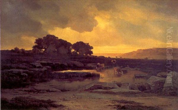 Vaches A L'etang Au Crepuscule - view 1