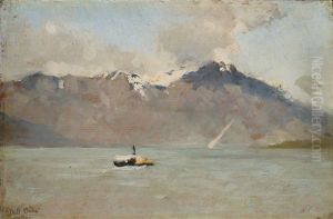 Paesaggio Lacustre Con Vaporetto by Uberto dell' Orto