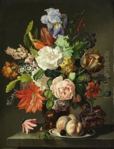 Still Life Of Flowers, Grapes And Figs; And Still Life Of Flowers, Peaches And Cherries (pair)