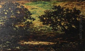 Sunset Scene - Dark Trees Around A Pool by Ralph Albert Blakelock