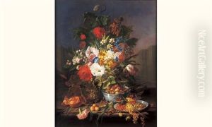 Nature Morte Aux Vases De Fleurs, Nid D'oiseaux Et Fruits Dans Des Coupes En Porcelaine De Chine by Georgius van Os