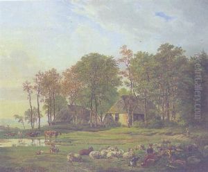 Weite Landschaft Mit Weidenden Tieren Und Ihren Hirten