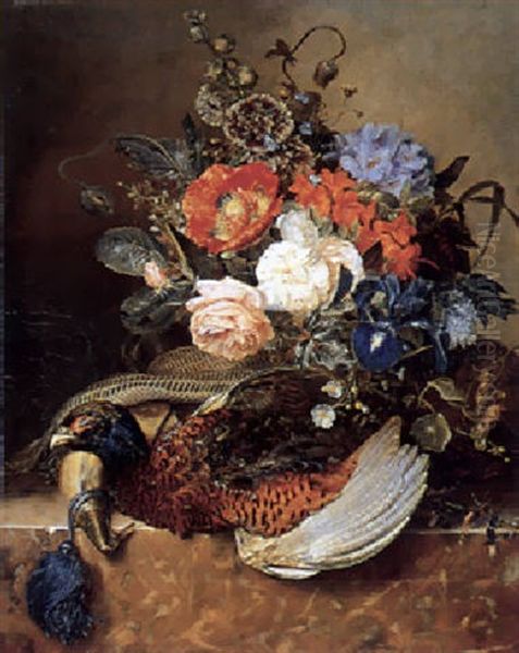 Stilleben Mit Blumenstraus Und Jagdfasan - view 1