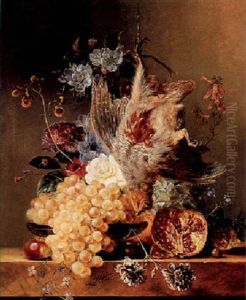 A Still Life With Fruit, Flowers And Poultry by Georgius van Os