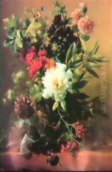 A Flower Still Life In A Terracotta Vase On A Ledge - view 1