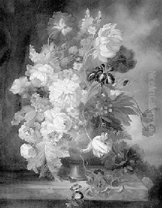 Still Life With Vase Of Flowers On A Marble Ledge