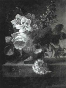 A Still Life Of Flowers In A Vase On A Ledge by Jacobus Petrus C. Os