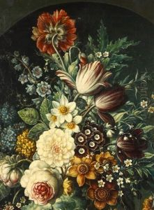 Still Life Of Flowers In An Urn On A Ledge In An Alcove
