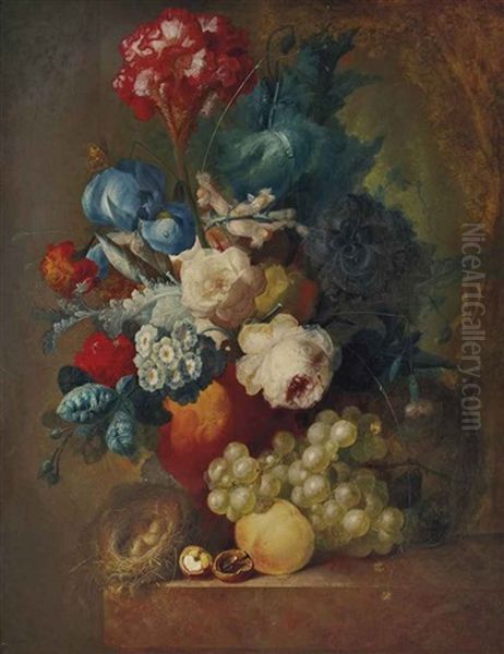 Bouquet Et Un Nid Sur Un Entablement - view 1