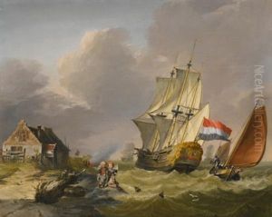 Shipping In A Storm Off The Coast by Jan van Os