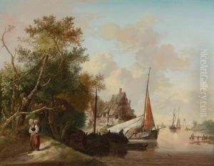Peasants Unloading Cargo (+ Mother And Child By A River; Pair)