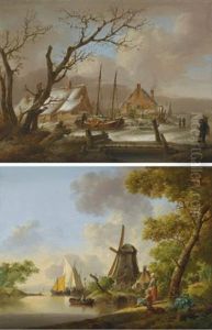 A Winter Landscape (+ A Summer Landscape; Pair) by Jan van Os