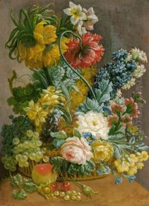 Ein Blumenstraus Mit Rosen, Pfingstrosen, Kaiserkrone, Narzissen Und Anderen Bluten