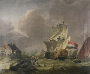 Fregatte Mit Hollandischer Nationalflagge Und Weitere Schiffe Auf Bewegter See