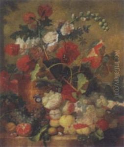 Still Life Of Various Flowers In A Terracotta Vase by Jan van Os