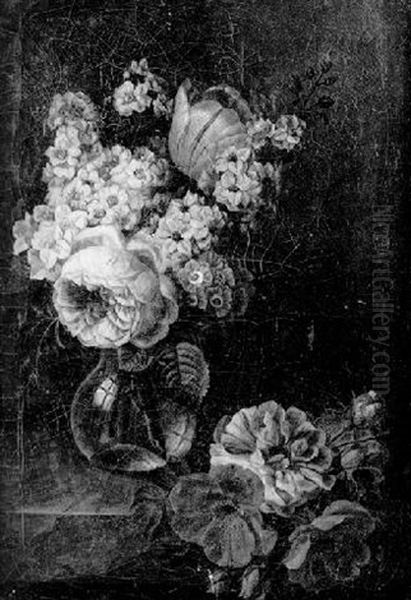 Still Life Of A Vase Of Summer Flowers On A Ledge - view 1