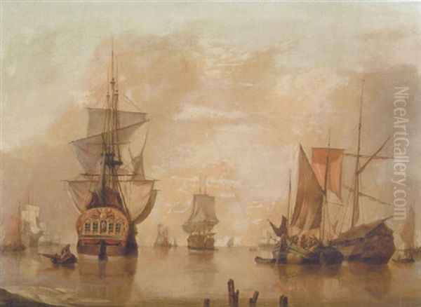 Shipping Off The Coast In A Calm Sea - view 1