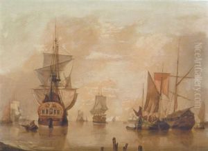 Shipping Off The Coast In A Calm Sea by Jan van Os