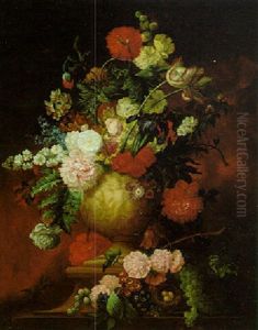 Still Life Of Various Flowers In A Sculpted Vase by Jan van Os
