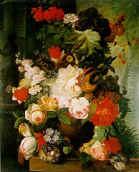 Impressive Still Life Of Flowers And A Bird's Nest - view 1