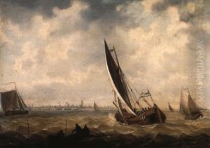Shipping Off Dordrecht In Choppy Seas by Jan van Os