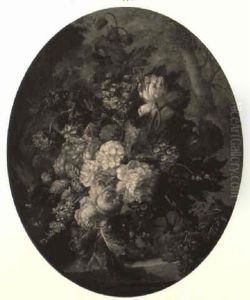 Still Life With Roses, Tulips And Chrysanthemums In A Vase With Grapes by Jan van Os