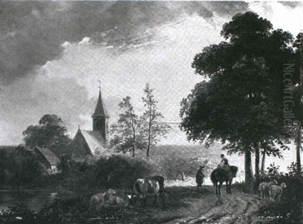 Landschaft Mit Einer Kirche Und Zwei Personen Im Gesprach - view 1