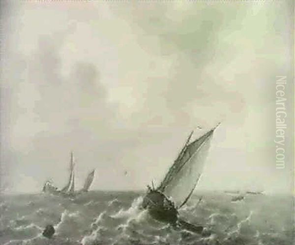 Fishing Boats In A Swell With Men-o'-war In The Distance - view 1