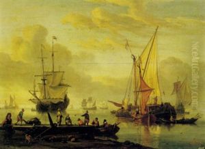 Shipping In A Calm And Figures On A Quay