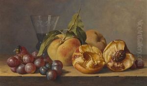 Stillleben Mit Pfirsichen, Trauben Und Einem Weinglas by Maria Magrita van Os