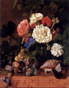 Stilleben Mit Blumen, Weintrauben Und Einer Muschel