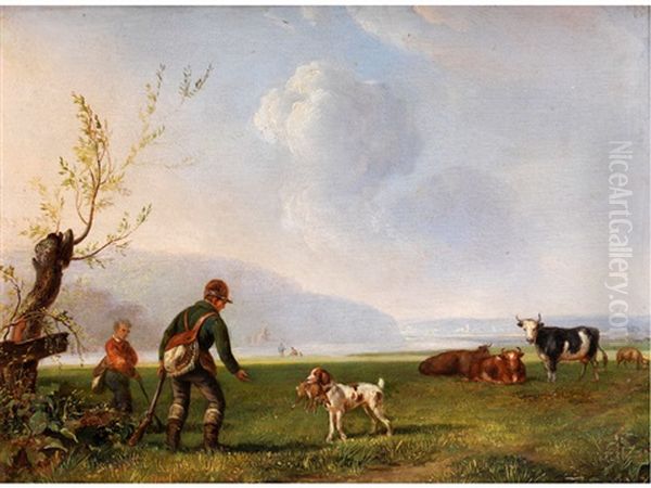 Jager Mit Jagdhund Und Beute - view 1