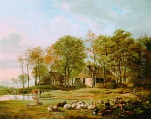 Shepherds With Cattle Resting In A Landscape
