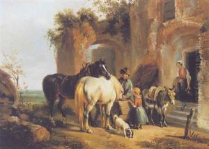 Family With Horses At Rest by Pieter Frederick Van Os