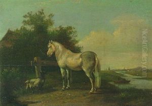 A Grey Horse And A Goat In A River Landscape