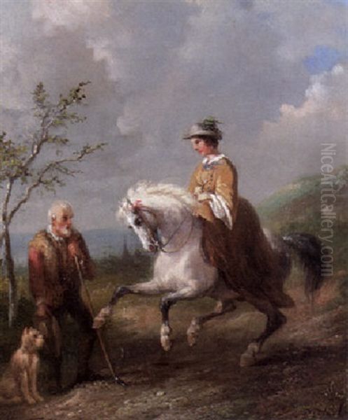 A Lady On A Horseback And A Beggar - view 1