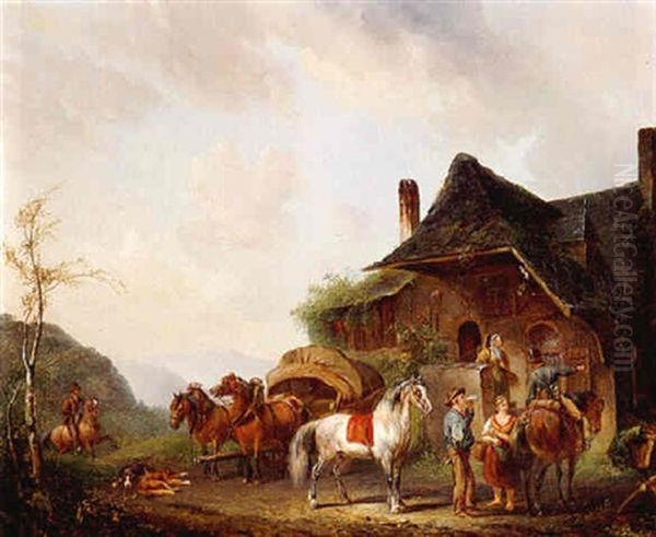 Horsemen And Travellers Outside An Inn - view 1