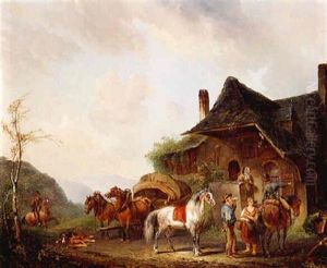 Horsemen And Travellers Outside An Inn