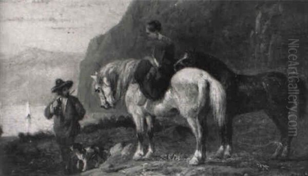 Figuren En Paarden Aan Bergmeer - view 1