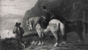 Figuren En Paarden Aan Bergmeer by Pieter Frederick Van Os