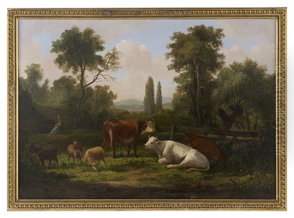Shepherdess At Rest With Her Herd - view 1