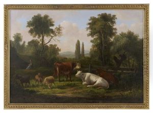 Shepherdess At Rest With Her Herd by Pieter Gerardus Van Os