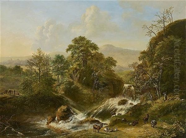A Mountaineous Landscape With A Waterfall - view 1