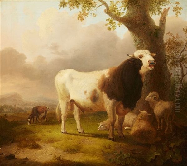 Landscape With A Bull, Sheep And A Goat - view 1