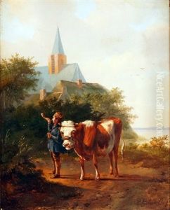 Berger Et Sa Vache by Pieter Gerardus Van Os
