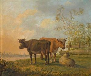 Niederlandische Landschaft Mit Kuhen Und Schaf by Pieter Gerardus Van Os