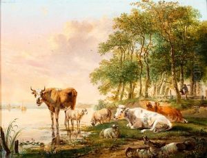 Rustend Vee Aan Een Rivieroever